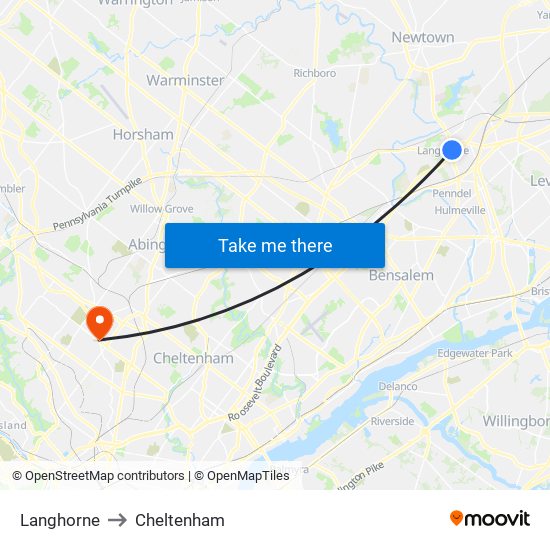 Langhorne to Cheltenham map