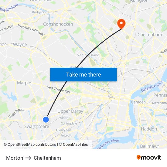 Morton to Cheltenham map