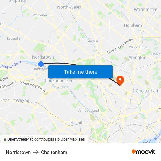 Norristown to Cheltenham map