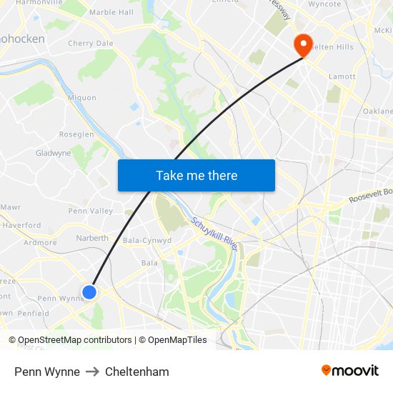 Penn Wynne to Cheltenham map