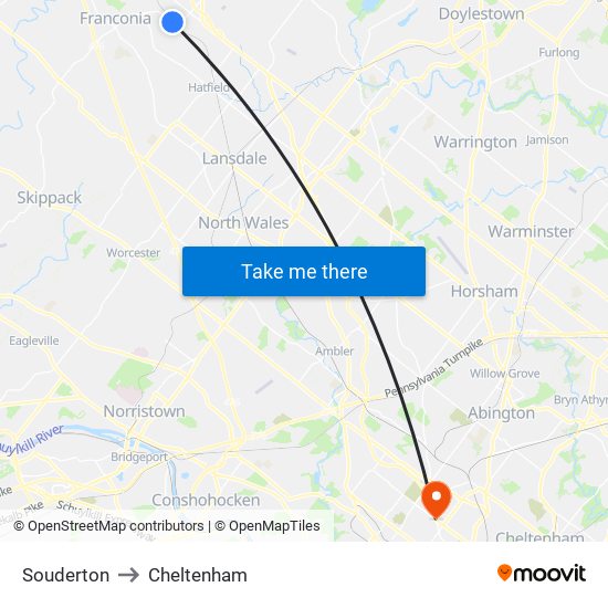 Souderton to Cheltenham map