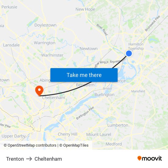 Trenton to Cheltenham map