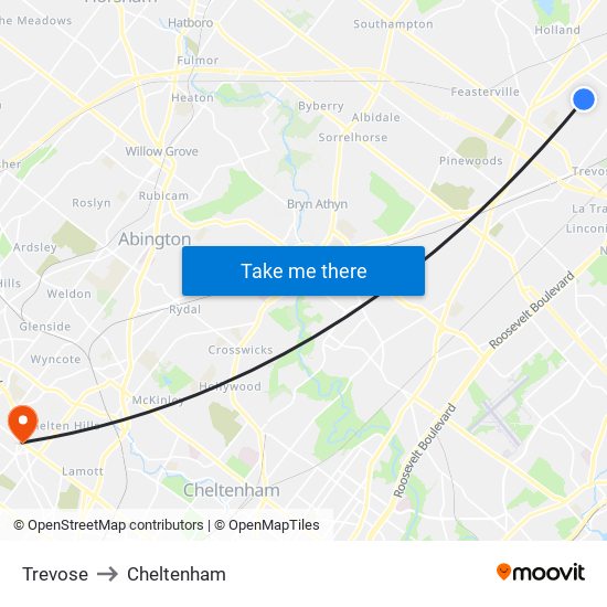 Trevose to Cheltenham map