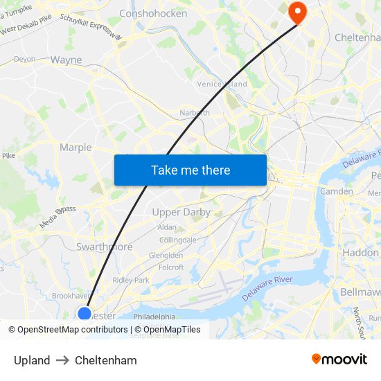 Upland to Cheltenham map