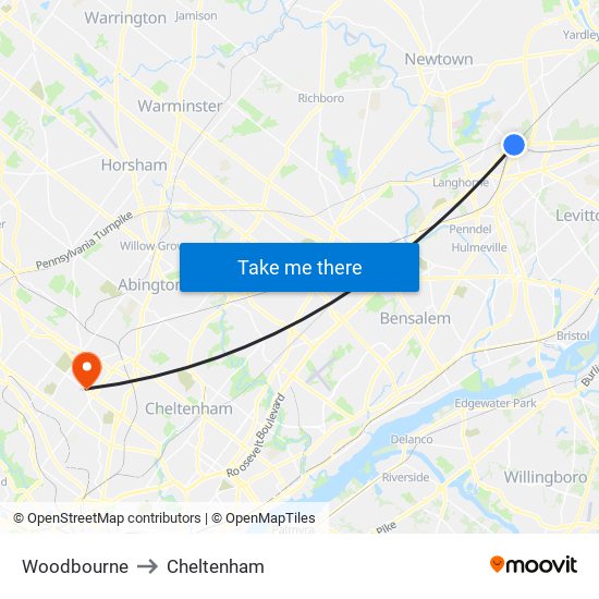 Woodbourne to Cheltenham map