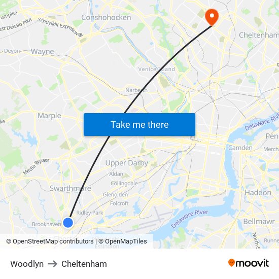 Woodlyn to Cheltenham map