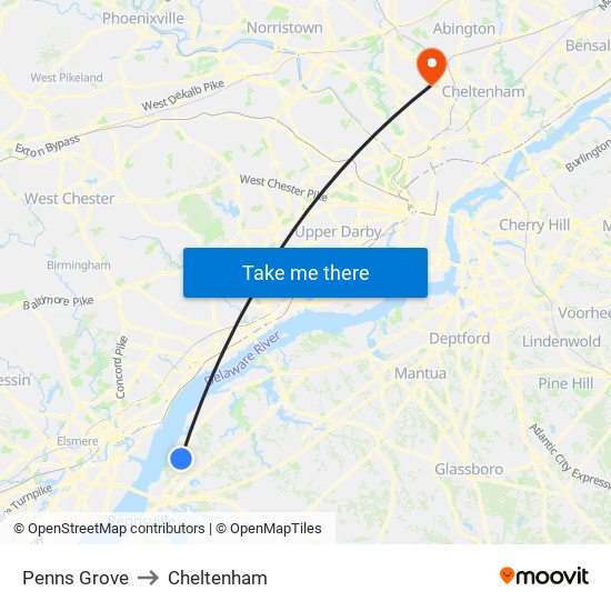 Penns Grove to Cheltenham map