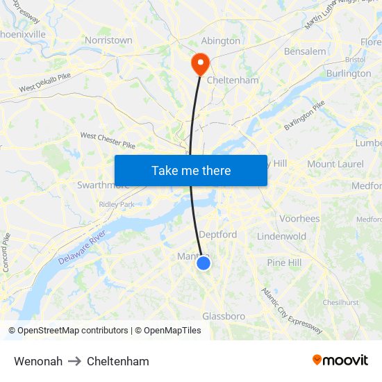 Wenonah to Cheltenham map