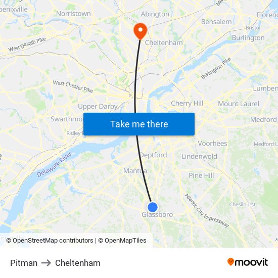 Pitman to Cheltenham map