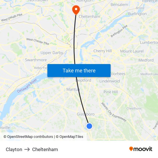 Clayton to Cheltenham map