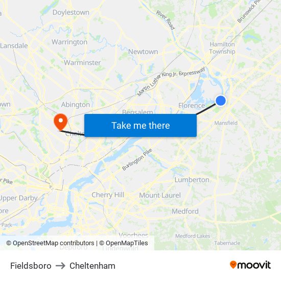 Fieldsboro to Cheltenham map