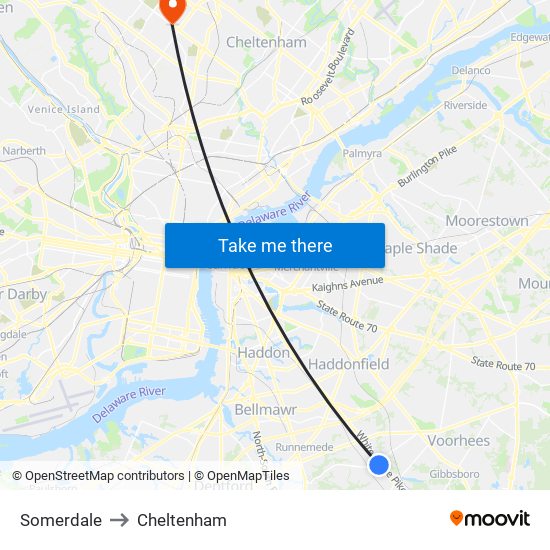 Somerdale to Cheltenham map