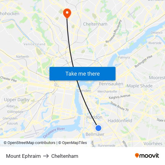 Mount Ephraim to Cheltenham map