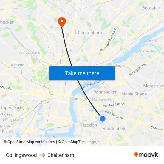 Collingswood to Cheltenham map