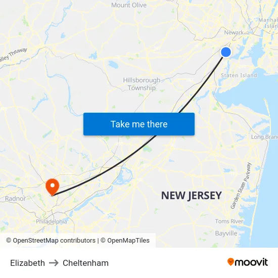 Elizabeth to Cheltenham map