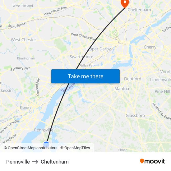 Pennsville to Cheltenham map