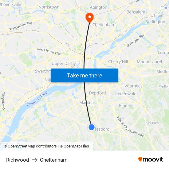 Richwood to Cheltenham map