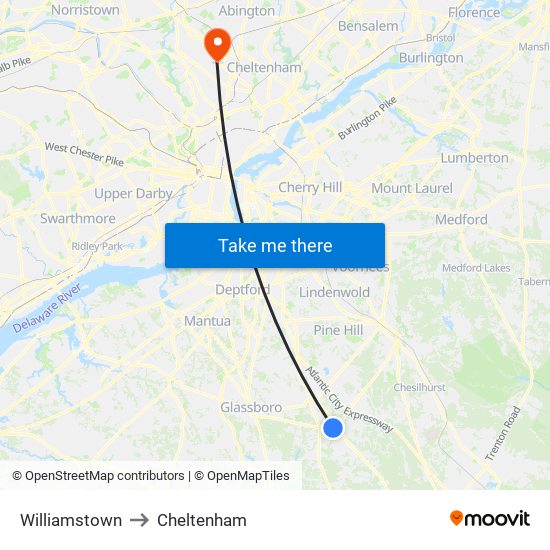 Williamstown to Cheltenham map