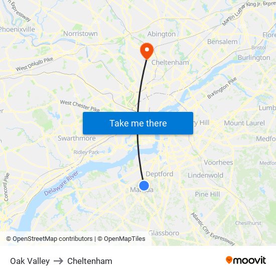 Oak Valley to Cheltenham map