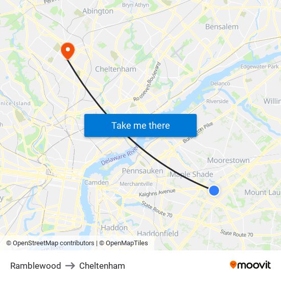 Ramblewood to Cheltenham map