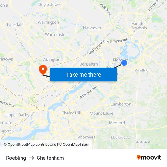Roebling to Cheltenham map