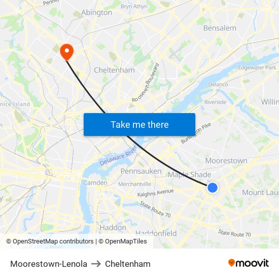 Moorestown-Lenola to Cheltenham map