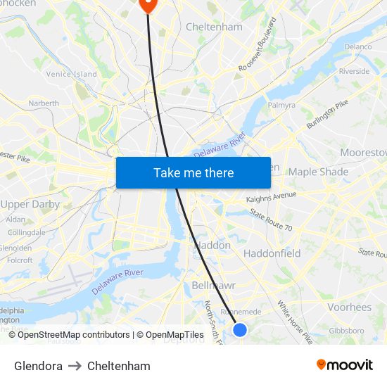 Glendora to Cheltenham map
