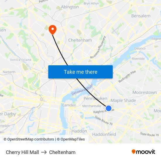 Cherry Hill Mall to Cheltenham map