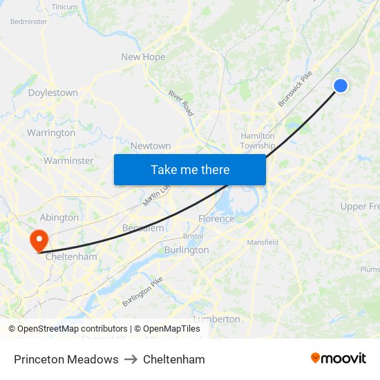 Princeton Meadows to Cheltenham map