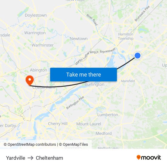 Yardville to Cheltenham map