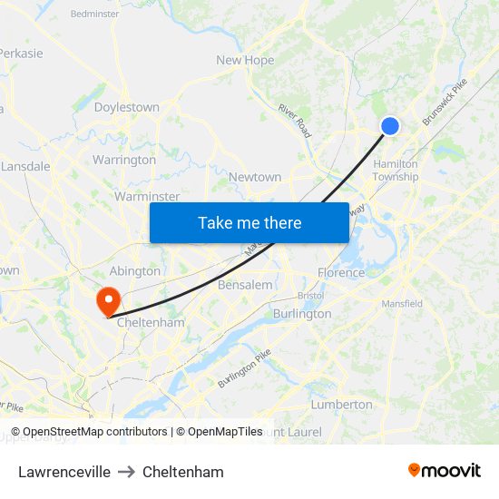 Lawrenceville to Cheltenham map