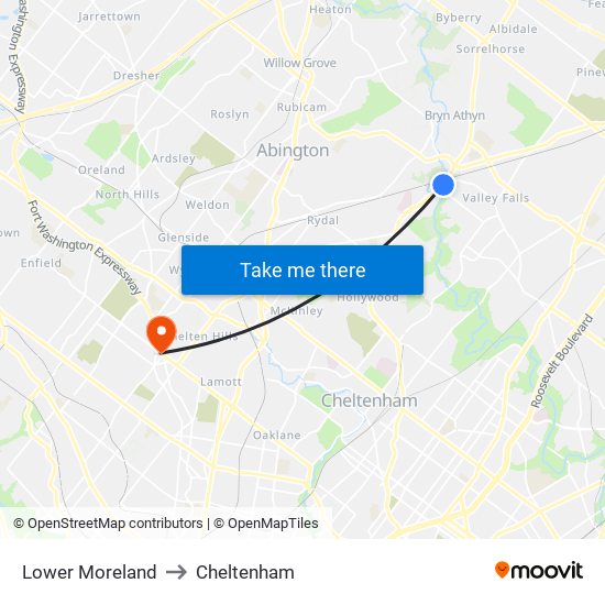 Lower Moreland to Cheltenham map