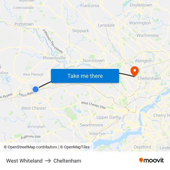 West Whiteland to Cheltenham map