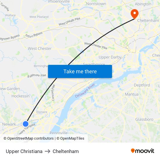 Upper Christiana to Cheltenham map