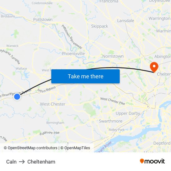 Caln to Cheltenham map