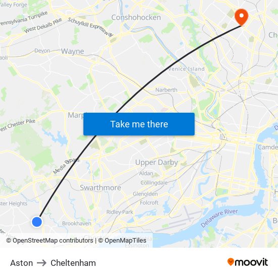 Aston to Cheltenham map
