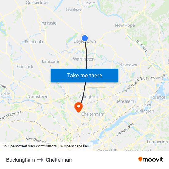 Buckingham to Cheltenham map