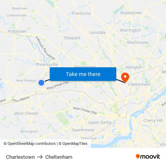 Charlestown to Cheltenham map