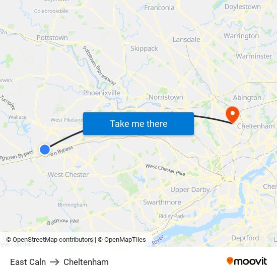 East Caln to Cheltenham map