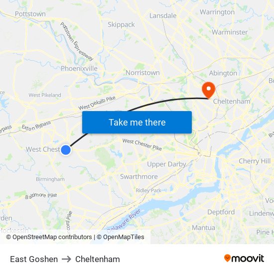 East Goshen to Cheltenham map