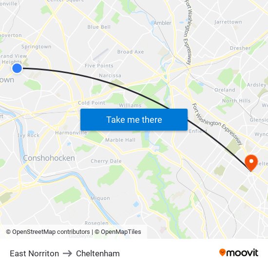 East Norriton to Cheltenham map