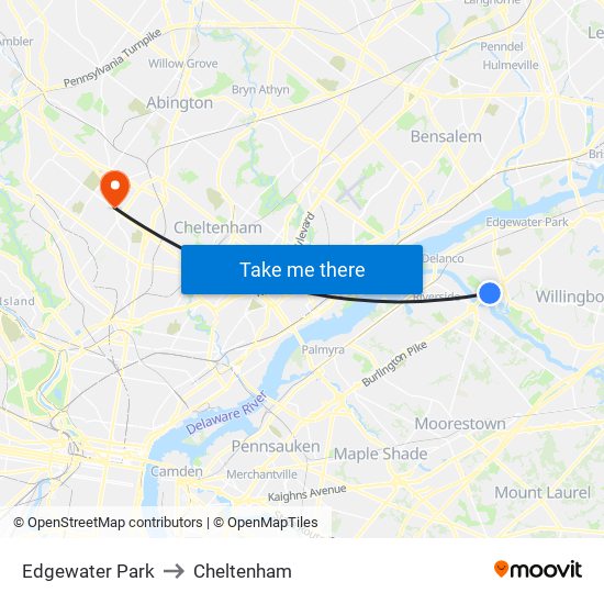Edgewater Park to Cheltenham map