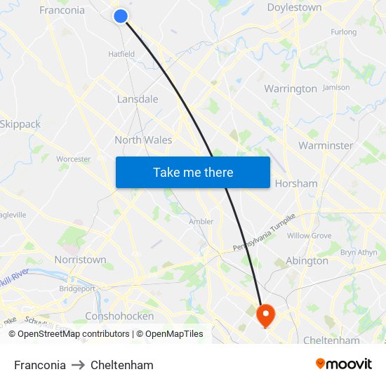 Franconia to Cheltenham map