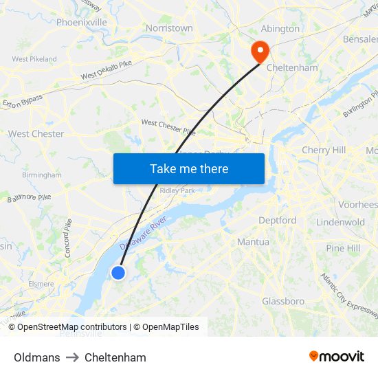 Oldmans to Cheltenham map