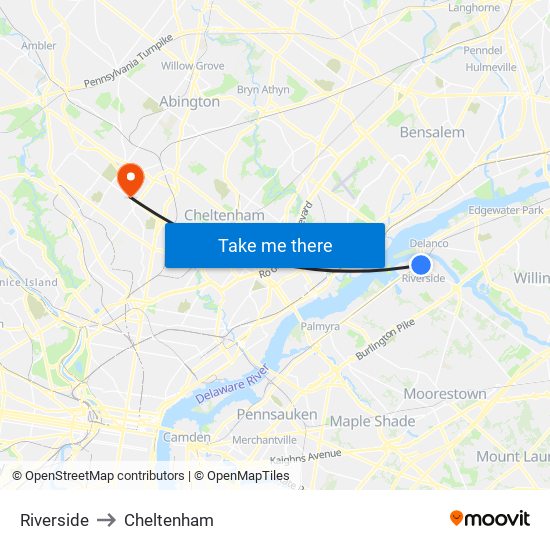 Riverside to Cheltenham map