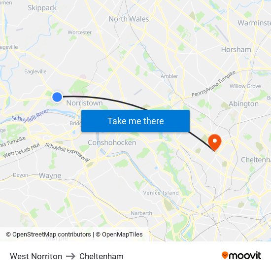 West Norriton to Cheltenham map