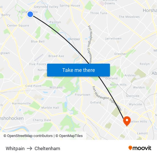 Whitpain to Cheltenham map