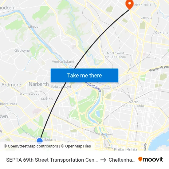 SEPTA 69th Street Transportation Center to Cheltenham map