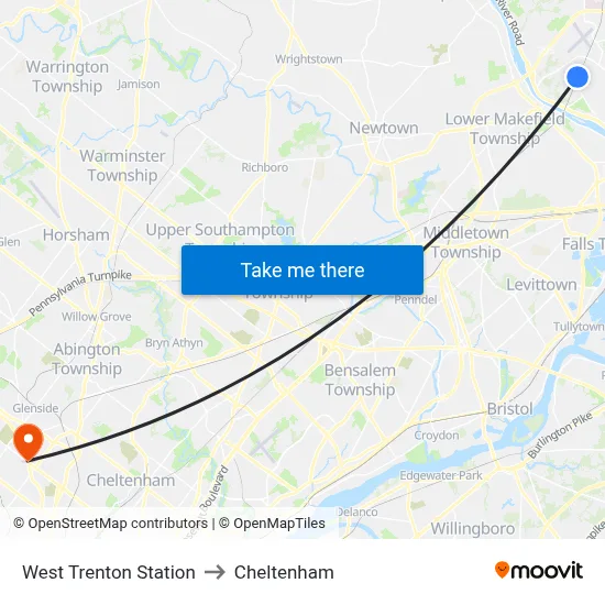 West Trenton Station to Cheltenham map