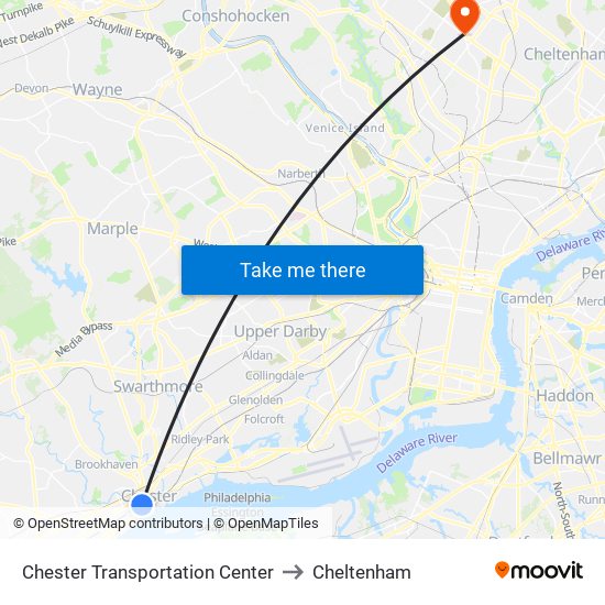 Chester Transportation Center to Cheltenham map